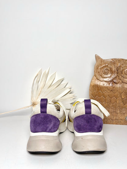 W Shoe Size 9.5 Tory Burch Yellow, Purple Leather Suede Sneakers