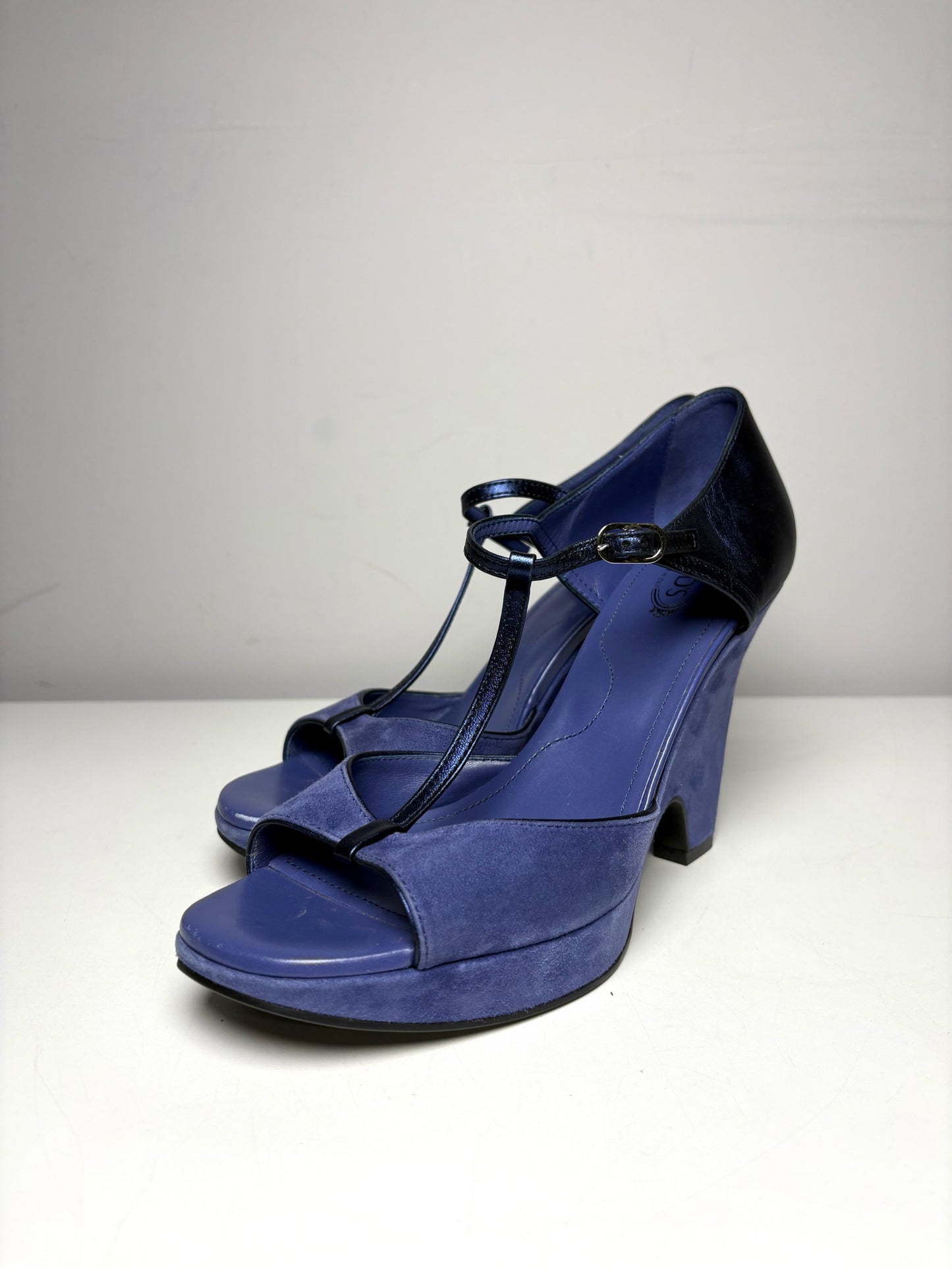 W Shoe Size 39 (8 US) Tod's Blue Leather Vintage Pre-owned Wedges