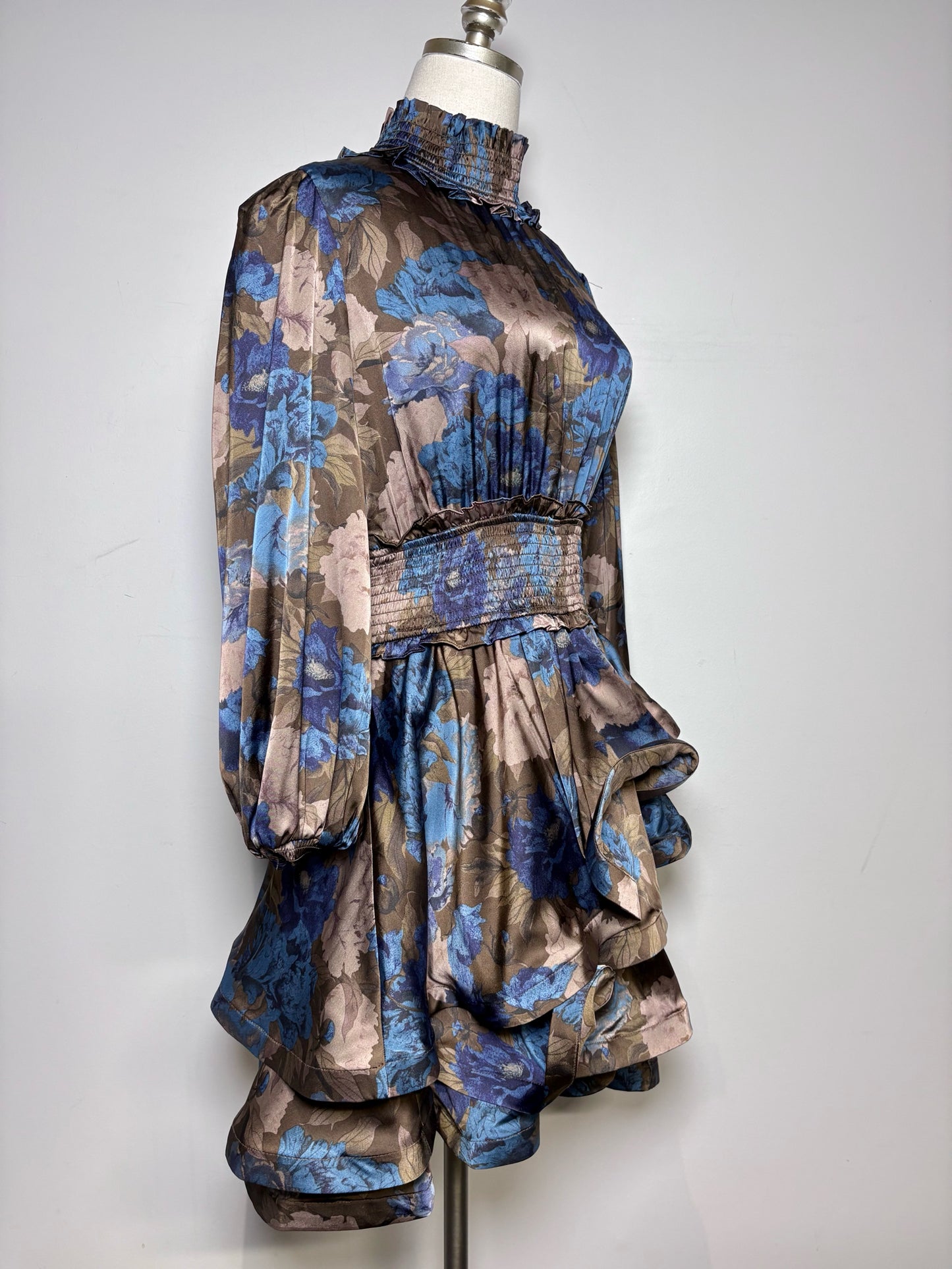 Women Size M Elliatt Brown, Blue Floral Polyester Women's Polyester Dress