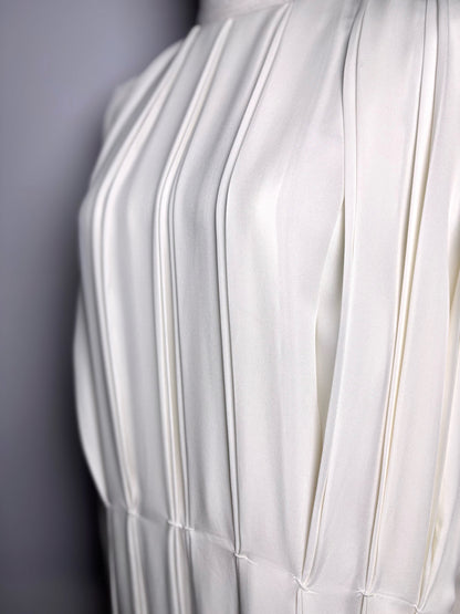 Women Size 8 Khaite Eggshell Blaz Pleated Silk Tent Dress