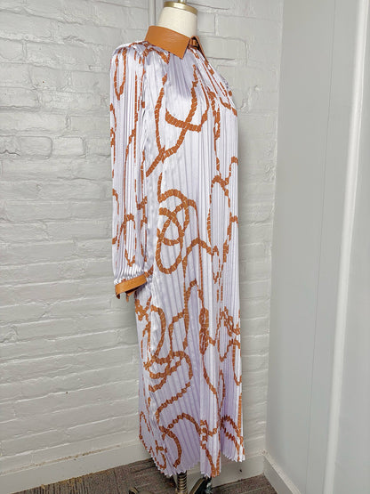 Women Size S Lafayette 148 Lavender, Tan Print Pre-owned Midi Pleated Dress