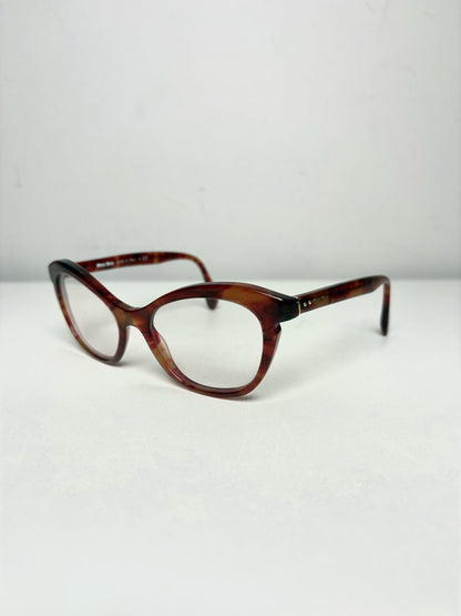 Women's Miu Miu Red, Tan & Orange Swirling Acetate Pre-Owned Cat-Eye Eyeglasses
