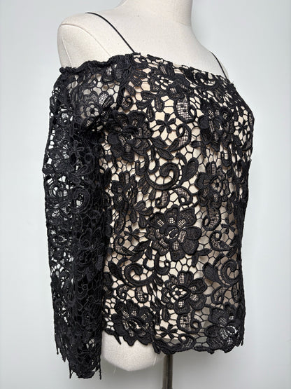 Women Size XS Alice + Olivia Black Eyelet Polyester Blouse