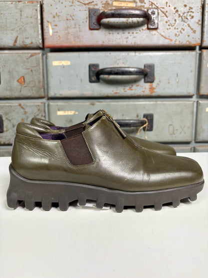 W Shoe Size 7.5 Donald Pliner Olive Green Leather Zip Slip-ons