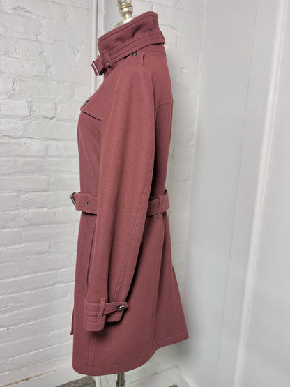 Women Size 14 Burberry Brit Burgundy Wool Blend Belted Coat