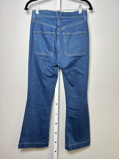 Women Size 27 (4, US) Veronica Beard Blue Solid Denim Gold Buttons Jeans