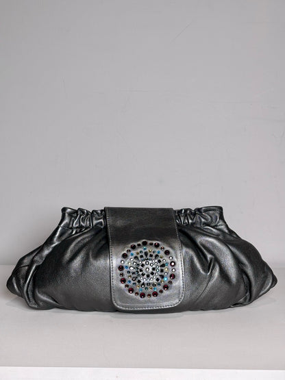 M. Andonia Solid Leather Pre-owned Charcoal Clutch/Evening Bag