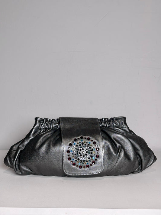 M. Andonia Solid Leather Pre-owned Charcoal Clutch/Evening Bag