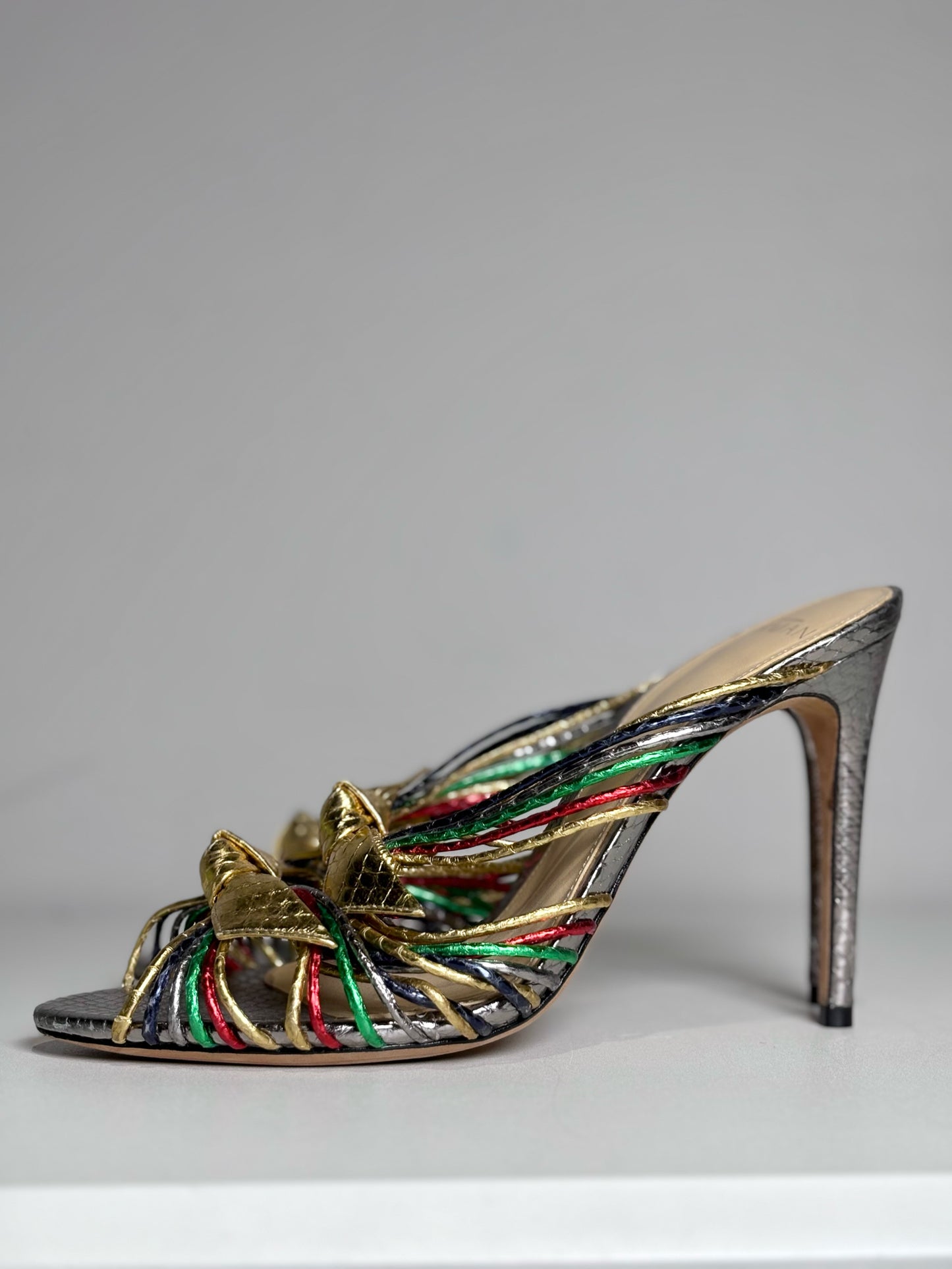 W Shoe Size 38 (8 US) Alexandre Birman Metallic Leather Python Embossed Heels