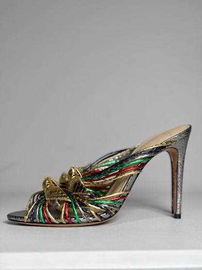 W Shoe Size 38 (8 US) Alexandre Birman Metallic Leather Python Embossed Heels