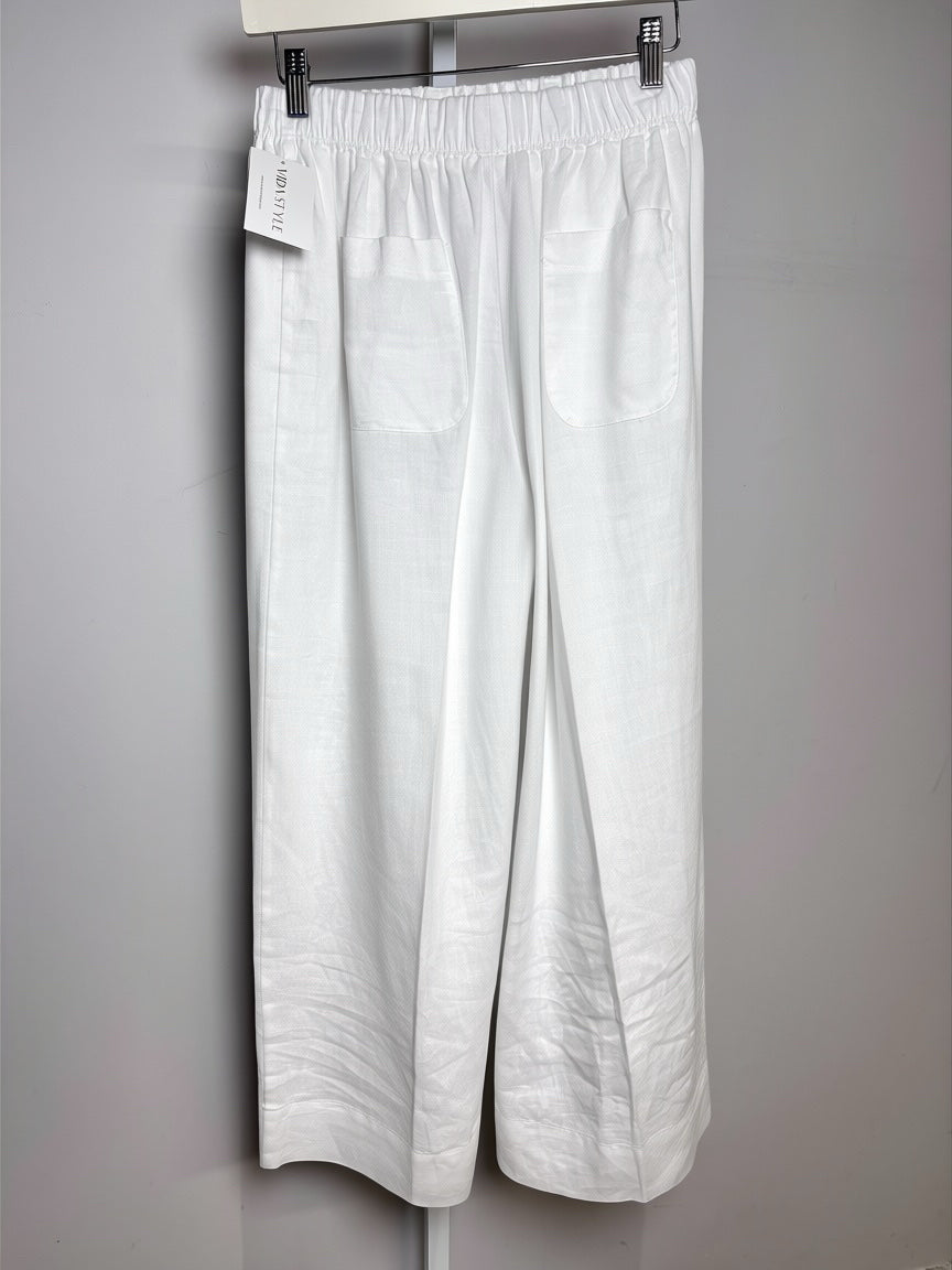 Women Size 46 Rosso35 White Solid Pure Linen Women's Pants