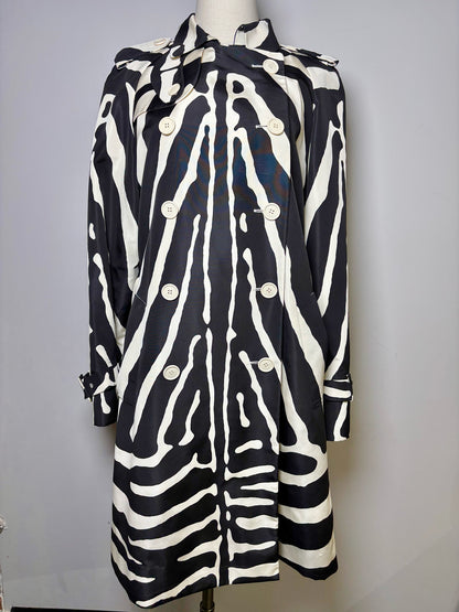 Women Size 8 Christian Dior Black, Cream Zebra Silk Trench Coat