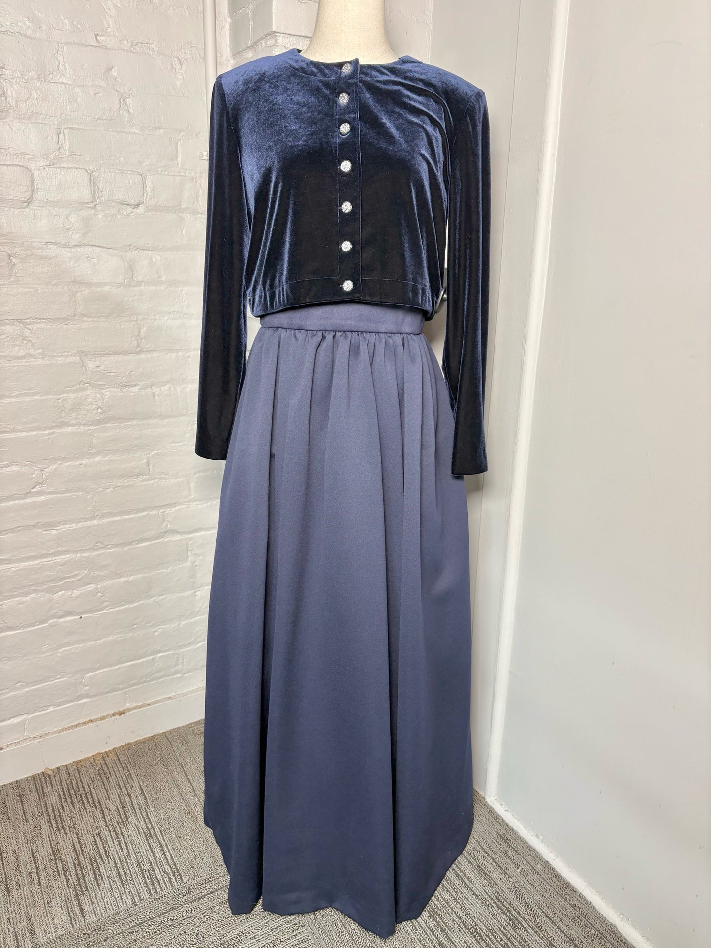Women Size 14 (Fits L) En Francais by Huey Waltzer Navy Blue Solid Vintage Gown
