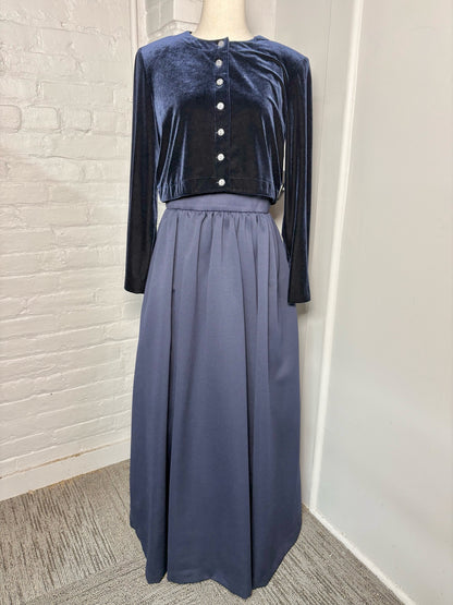 Women Size 14 (Fits L) En Francais by Huey Waltzer Navy Blue Solid Vintage Gown