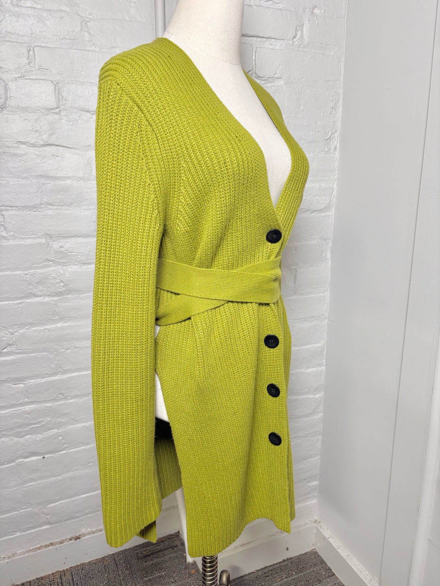 Women Size S (Estimate) Proenza Schouler Green Ribbed-Knit Cardigan