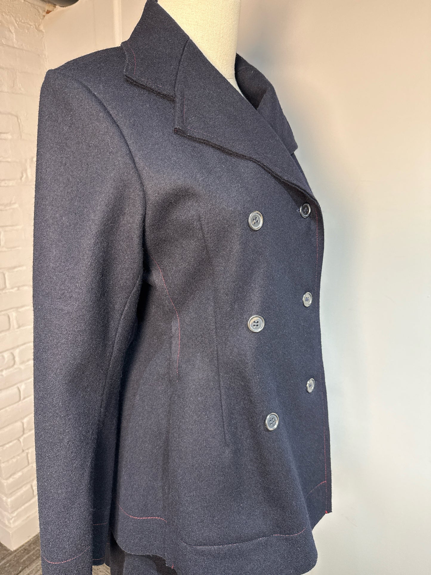 Women Size M Yoshi Kondo Navy Blue Solid Vintage 100% Wool 2 Piece Set