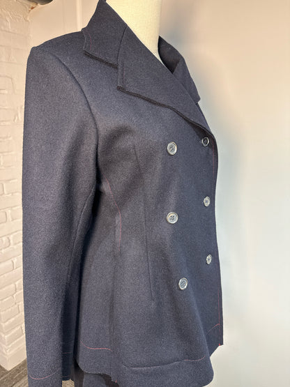 Women Size M Yoshi Kondo Navy Blue Solid Vintage 100% Wool 2 Piece Set
