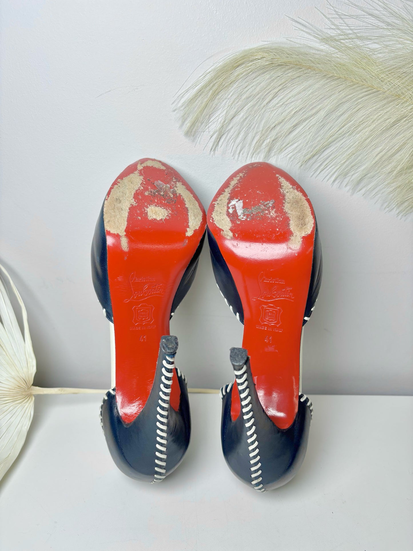 W Shoe Size 11 Christian Louboutin Blue Leather Cowhide Heels
