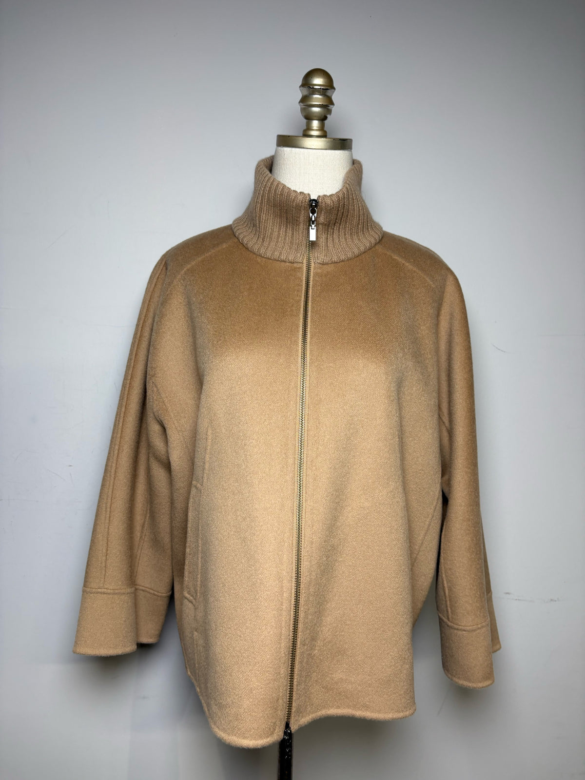 Women's Size M Kinross Cashmere Camel Wool Cashmere Blend Pre-Owned Zip-Up Jacket