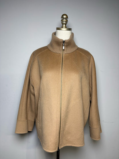 Women's Size M Kinross Cashmere Camel Wool Cashmere Blend Pre-Owned Zip-Up Jacket