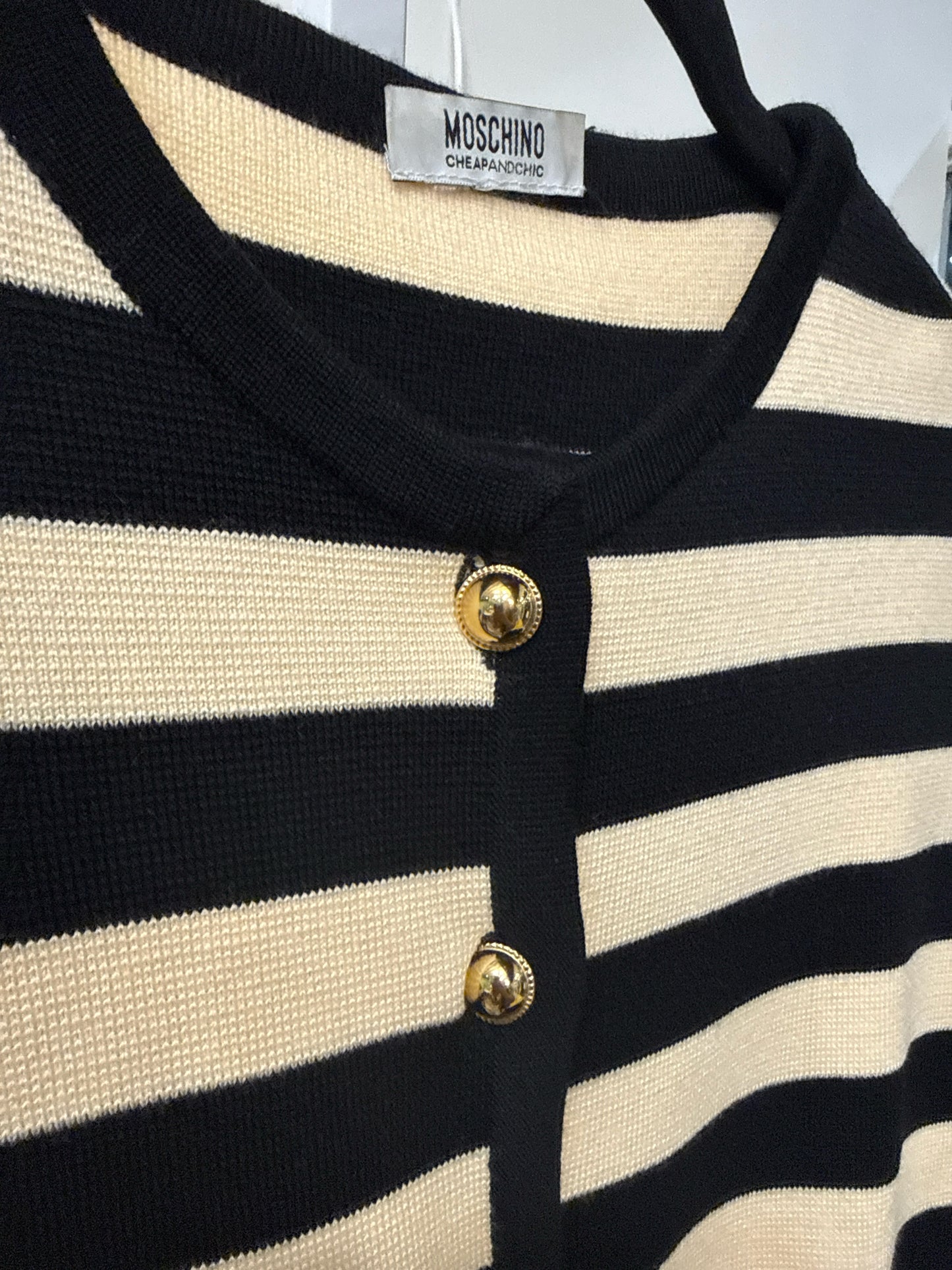 Women Size 8 Moschino Cheap and Chic Beige, black Striped Sweater