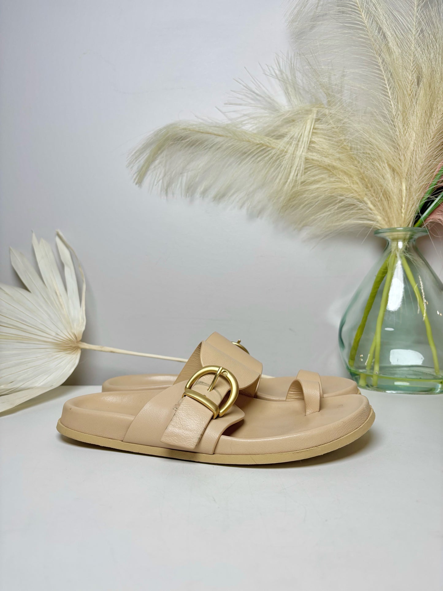 W Shoe Size 7 Marion Parke Bone Leather Cowhide Slip-on Sandals