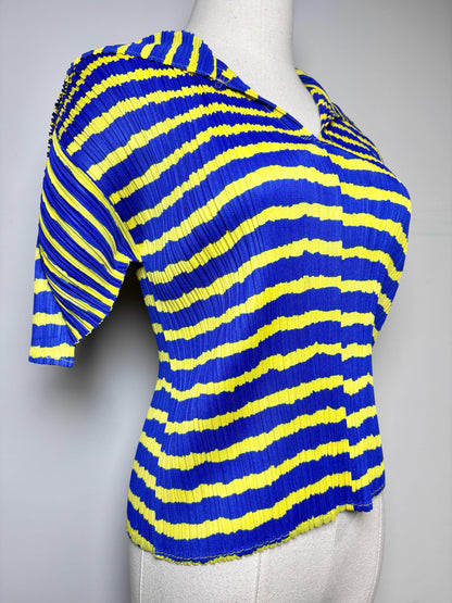 Women Size S/M (Estimate) Issey Miyake Pleats Please Yellow, blue Stripe Top