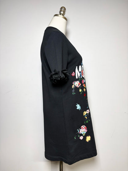 Women's Size 4 Love Moschino Black Floral Cotton Blend Pre-Owned Knee-Length Dress