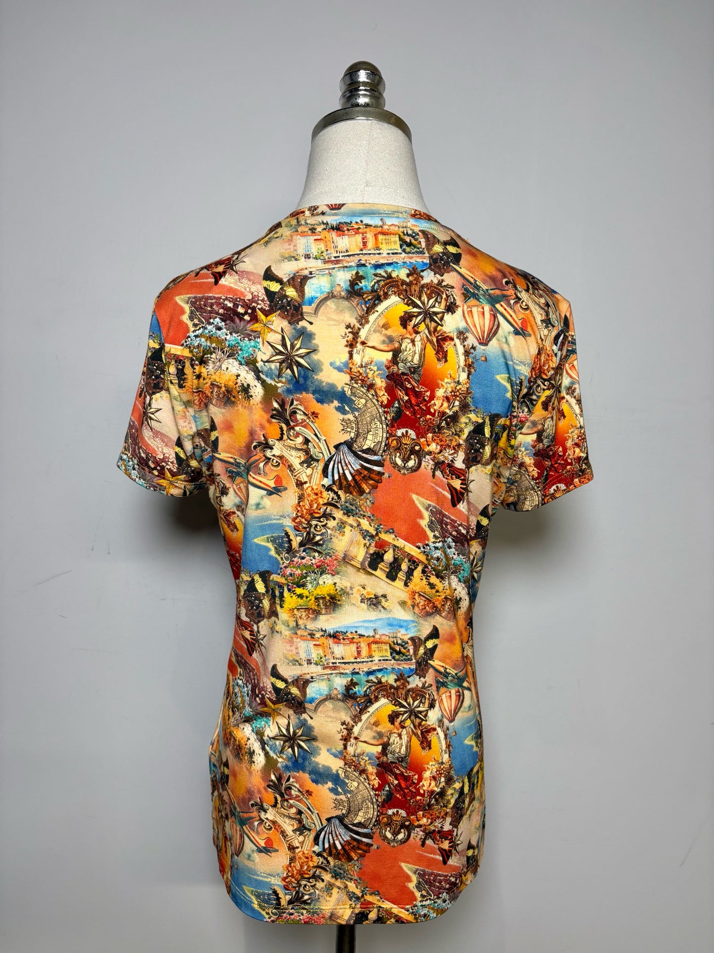 Women Size M L'AGENCE Ressi Orange, Yellow Multi-Print NWT Pre-Owned Short Sleeve Shirt