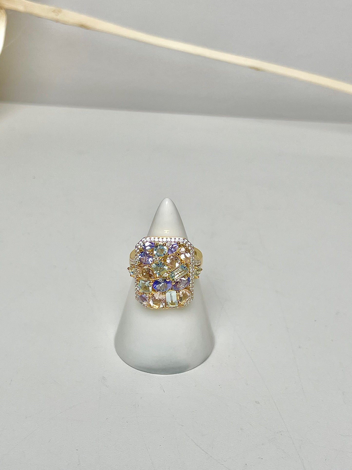 Sterling Silver Morganite, Aquamarine, Tanzanite NWT Sz 6 Ring