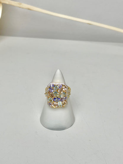 Sterling Silver Morganite, Aquamarine, Tanzanite NWT Sz 6 Ring