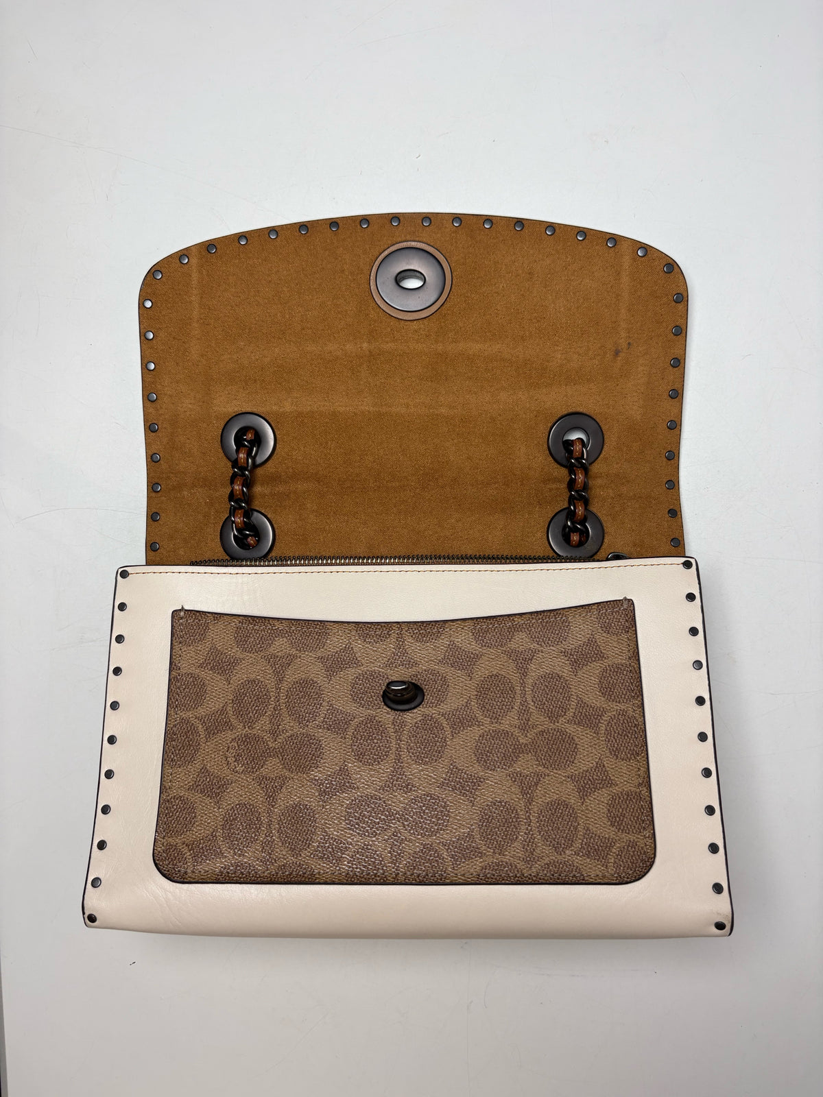 Women's Coach Parker Rivets Snakeskin Print Monogram Leather Pre-Owned Shoulder Bag