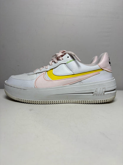Women's Shoe Size 10.5 Nike Air Force 1 White Leather Pink Swoosh Pre-Owned Sneakers