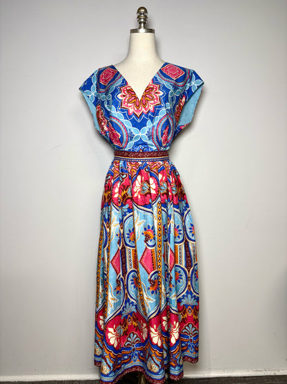 Women Size 12 Elie Tahari Multicolor Abstract Pure Cotton Pre-owned Dress