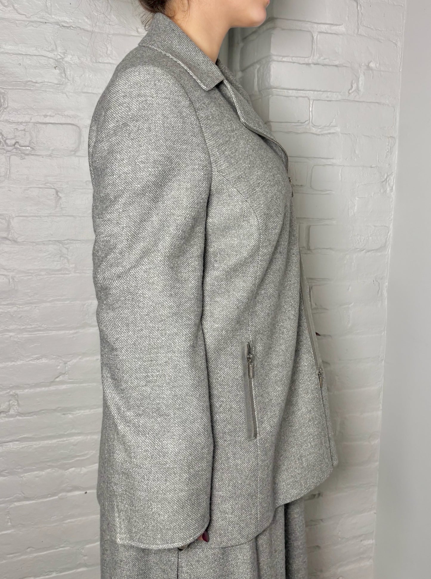 Women Size 16 Akris Punto Gray Tweed Wool, Silk Blazer