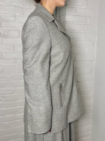 Women Size 16 Akris Punto Gray Tweed Wool, Silk Blazer