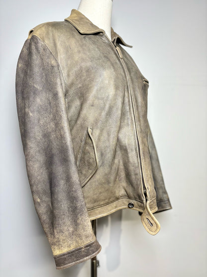 Women Size 50 (S/M Estimate) Jil Sander Brown Distressed Leather Jacket