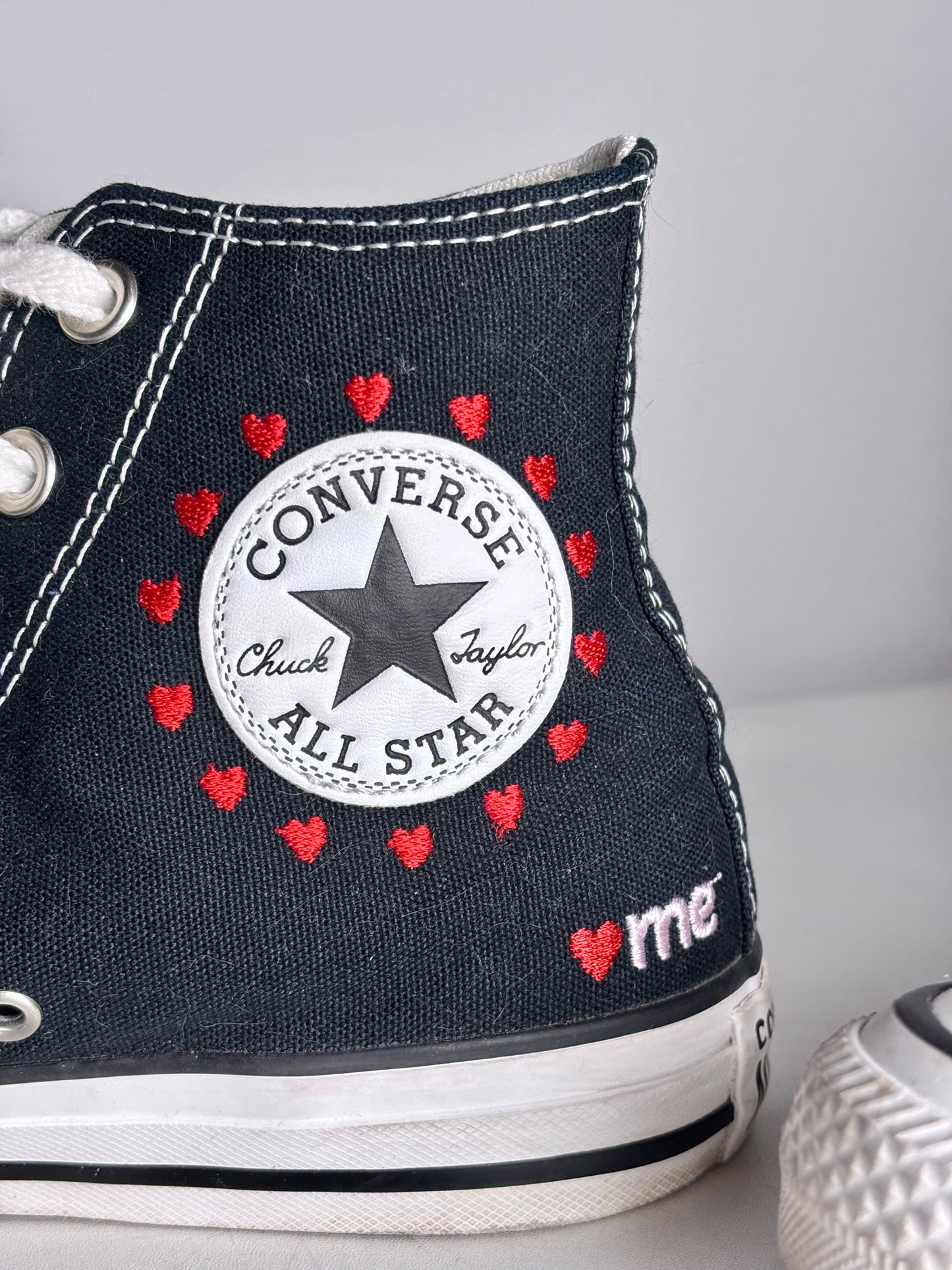 W Shoe Size 8 Converse Crafted With Love Black, Red Hearts Pre-owned Sneakers