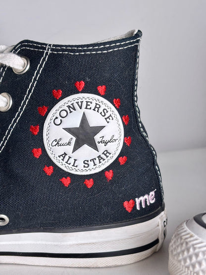 W Shoe Size 8 Converse Crafted With Love Black, Red Hearts Pre-owned Sneakers