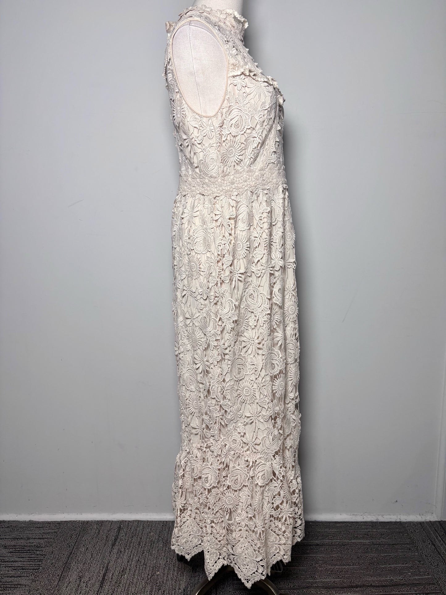 Women Size 6 Anna Sui Cream Lace Maxi Sleeveless Dress