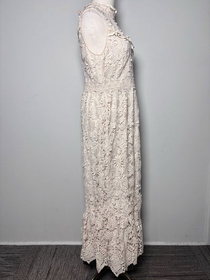Women Size 6 Anna Sui Cream Lace Maxi Sleeveless Dress