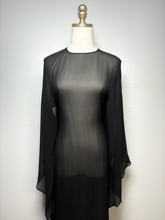 Women Size 40 Maison Margiela Black Sheer Pure Silk Vintage Pre-owned Dress