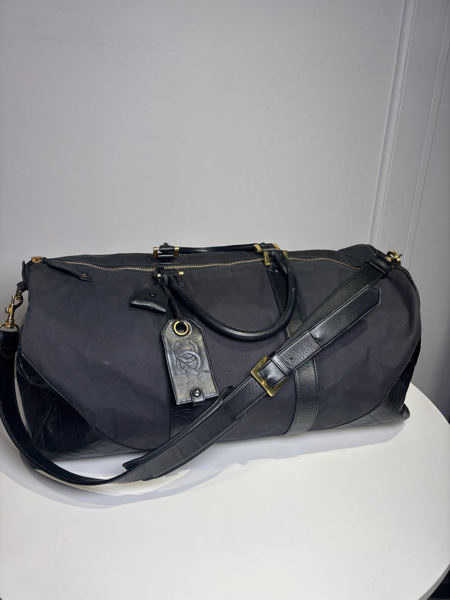 Black Canvas, Leather Chanel Duffle Bag
