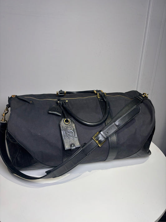 Black Canvas, Leather Chanel Duffle Bag