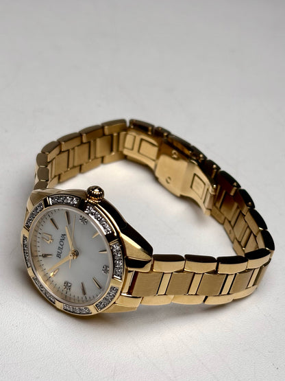 Bulova Gold-tone Stainless Steel Diamonds Pre-owned Watch