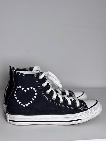 W Shoe Size 8 Converse Crafted With Love Black, Red Hearts Pre-owned Sneakers