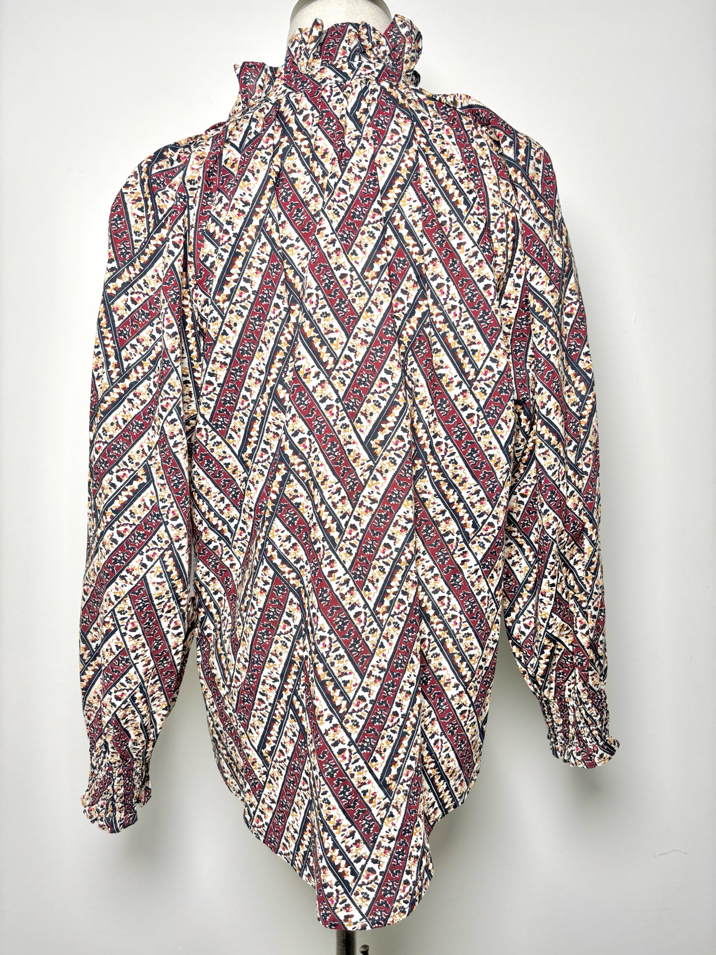 Women Size L Veronica Beard Burgundy Abstract Print Cotton Blouse