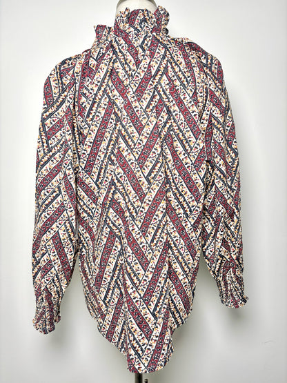 Women Size L Veronica Beard Burgundy Abstract Print Cotton Blouse