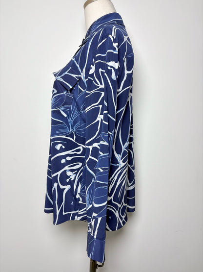 Women Size S Lafayette 148 Blue, White Print Pure Silk Shirt