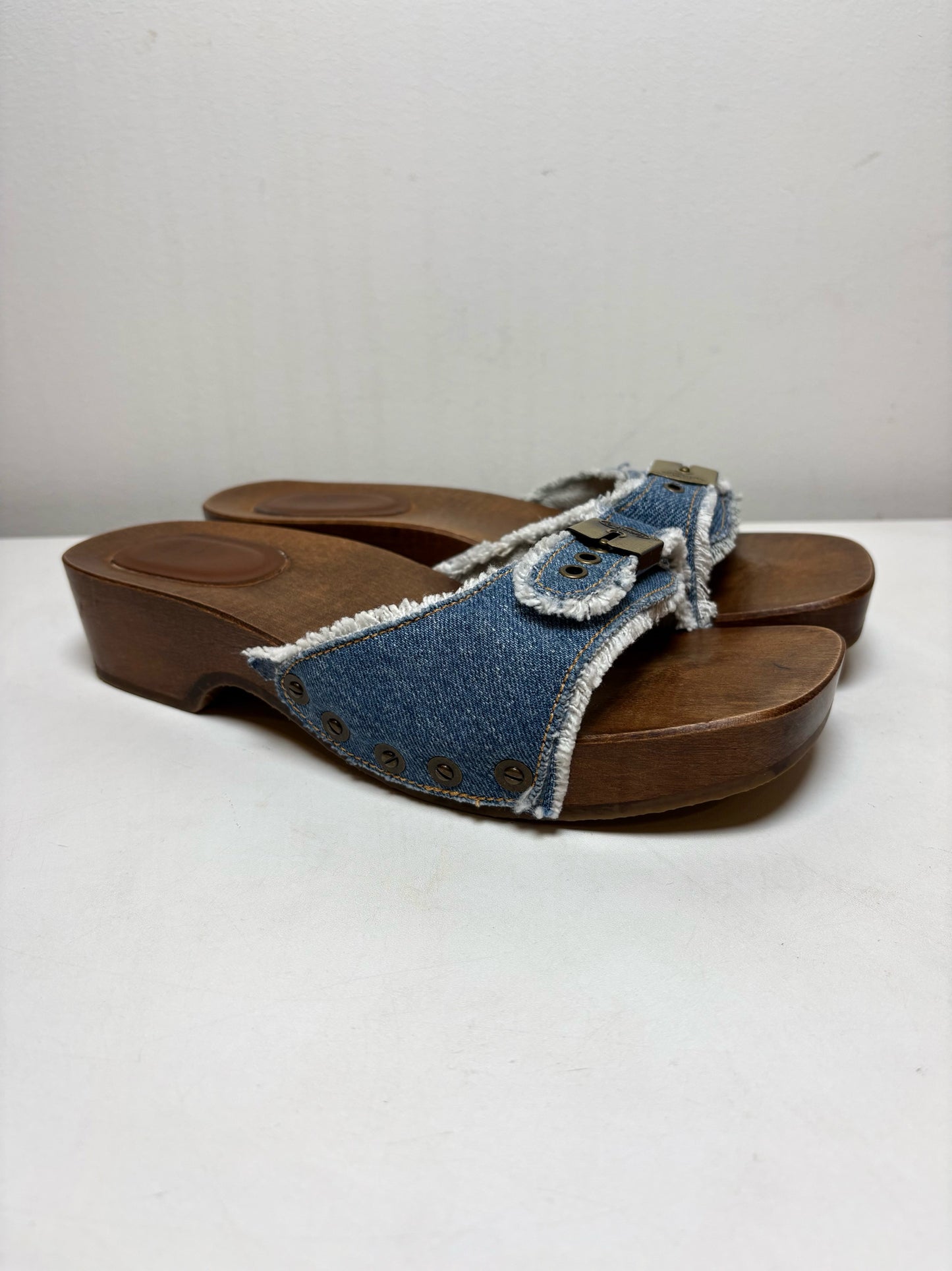 W Shoe Size 9 Re/Done & Dr. Scholls Brown, Blue Wood Women's Pre-owned Clogs